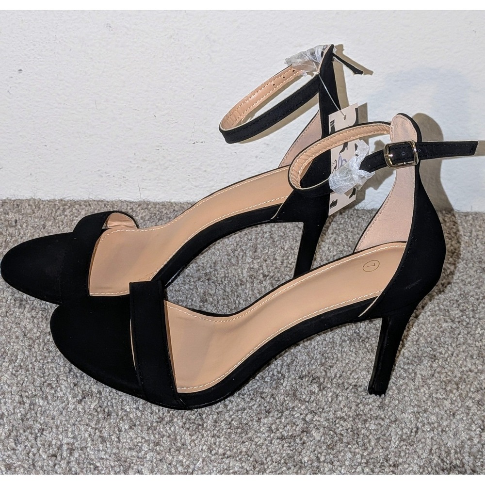 Black Ankle Strap Heels Women's Size 7 Open‎ Toe Stiletto Dress Shoes NEW - Picture 2 of 8
